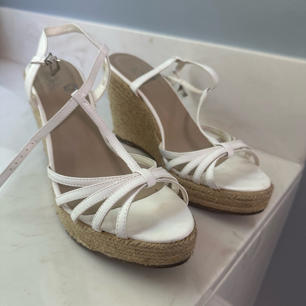 Colin Stuart White Wedge Sandals